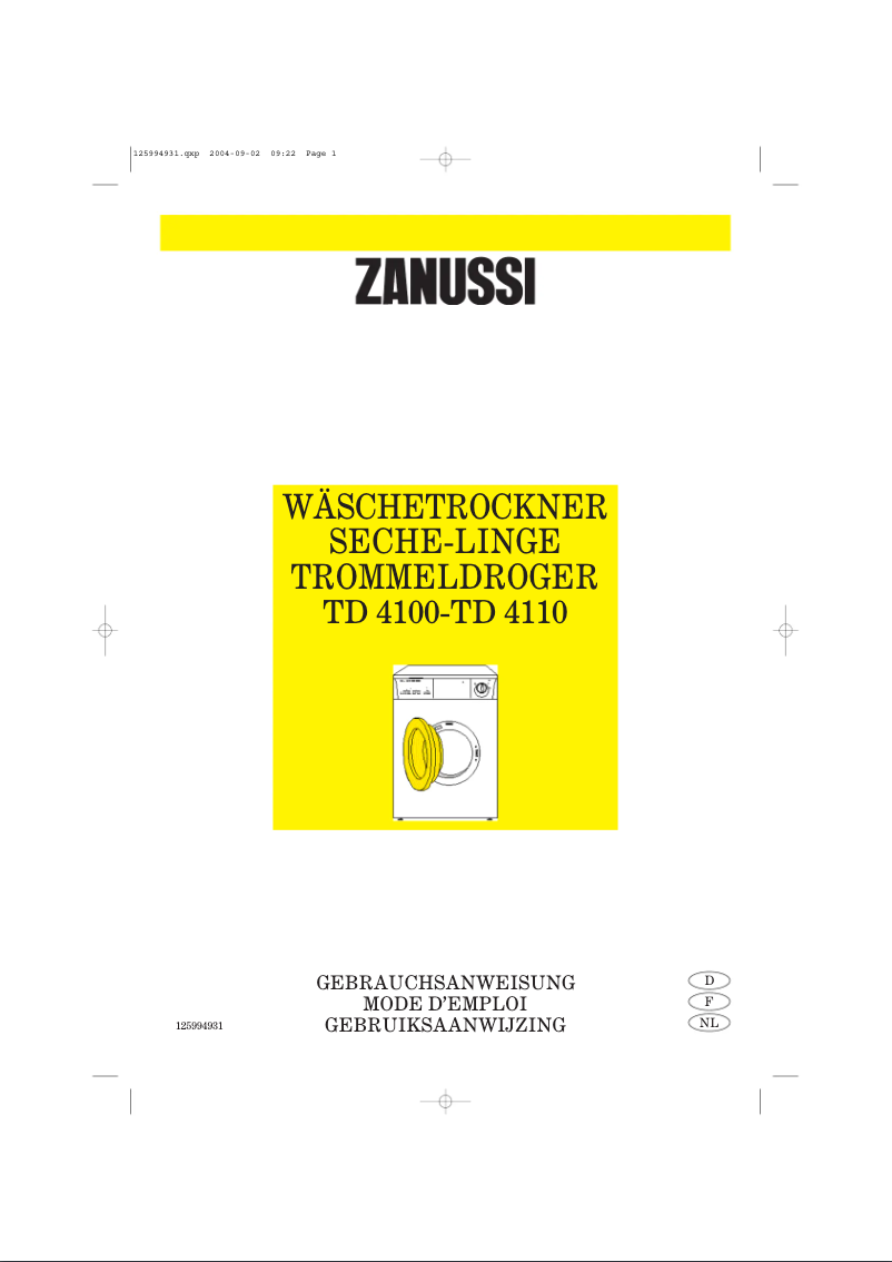 Page n°1 - Manuel utilisateur Zanussi TD 4110
