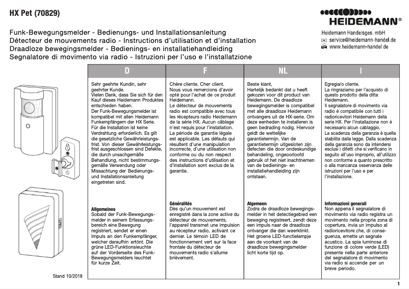 Page 1 de la notice Manuel utilisateur Heidemann 70829
