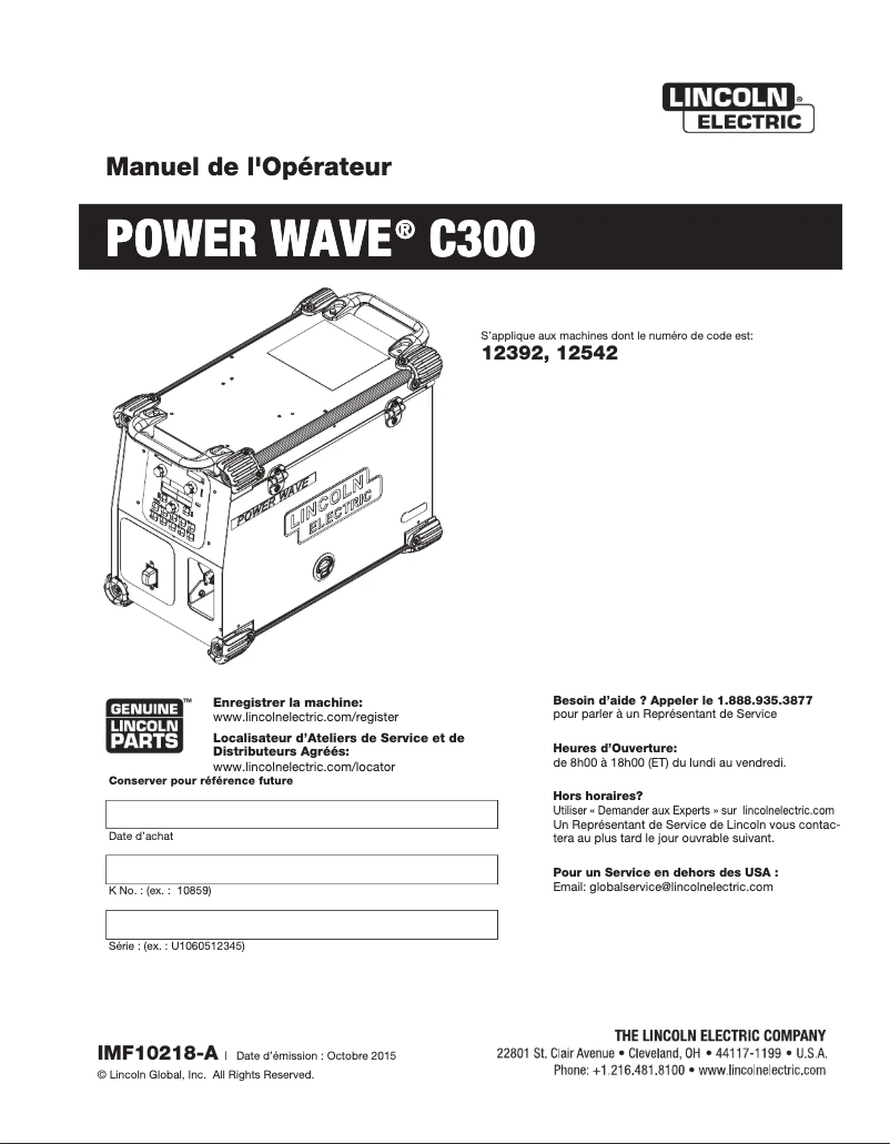 Page 1 de la notice Manuel utilisateur Lincoln Electric Power Wave C300