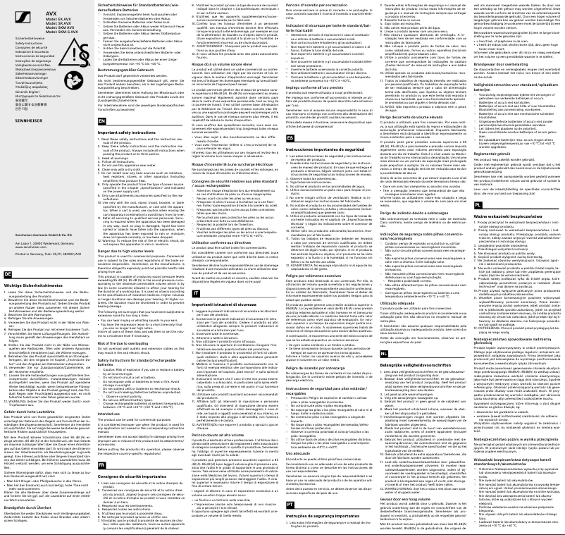 Page 1 de la notice Instructions de sécurité Sennheiser SKM AVX-835S