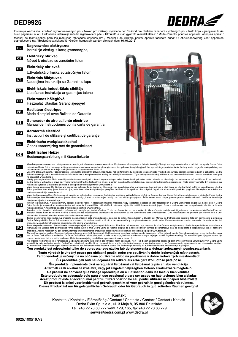 Image de la première page du manuel de l'appareil DED9925