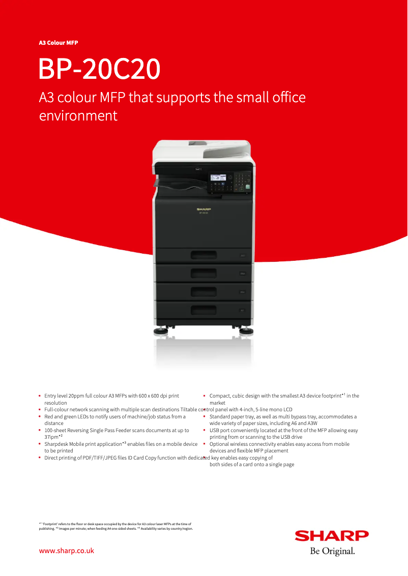 Page 1 de la notice Fiche technique Sharp BP-20C20