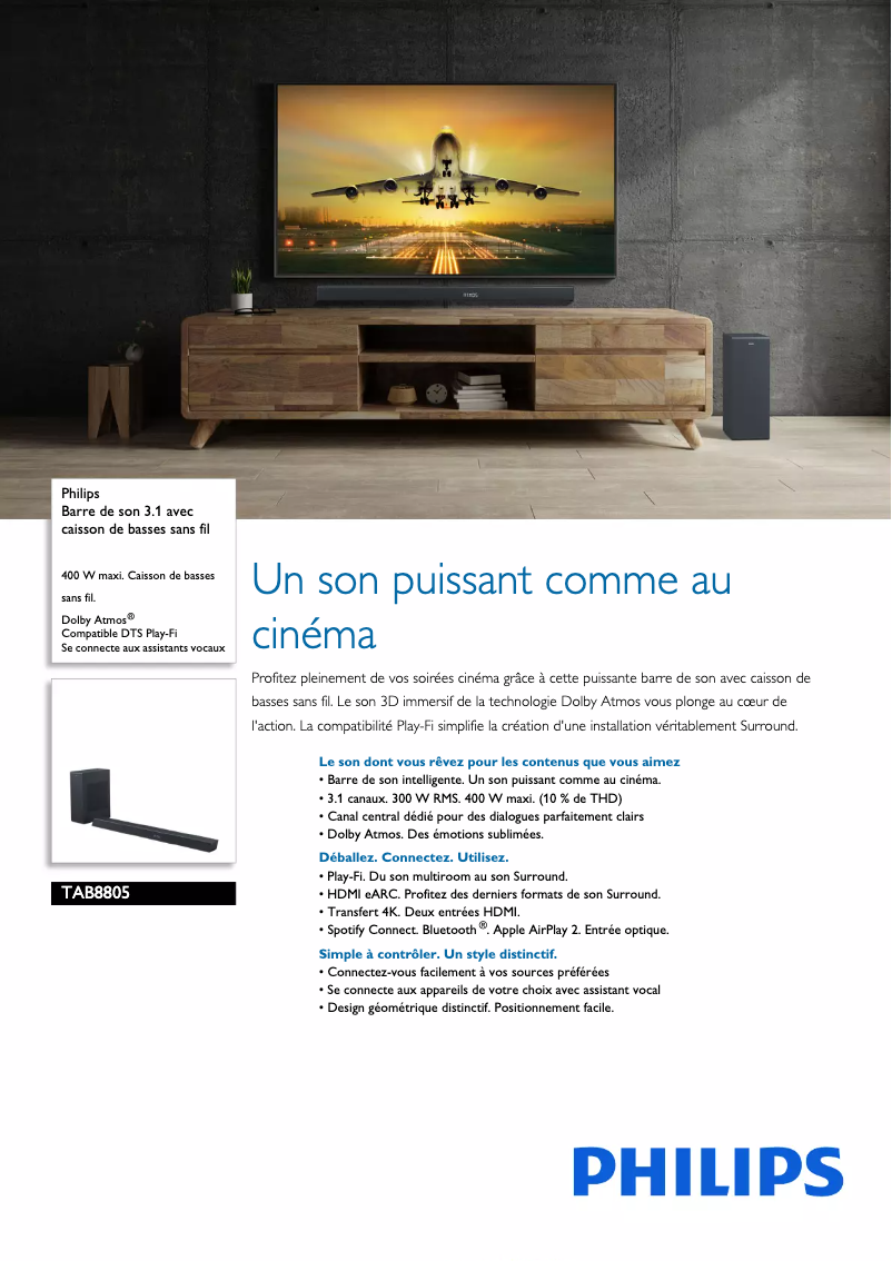 Page 1 de la notice Fiche technique Philips TAB8805