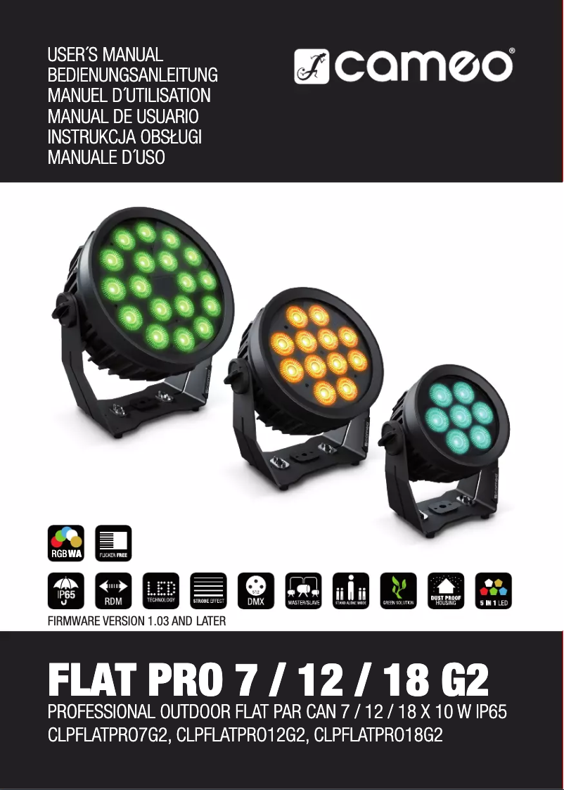 Page 1 de la notice Manuel utilisateur Cameo FLAT PRO 18 G2