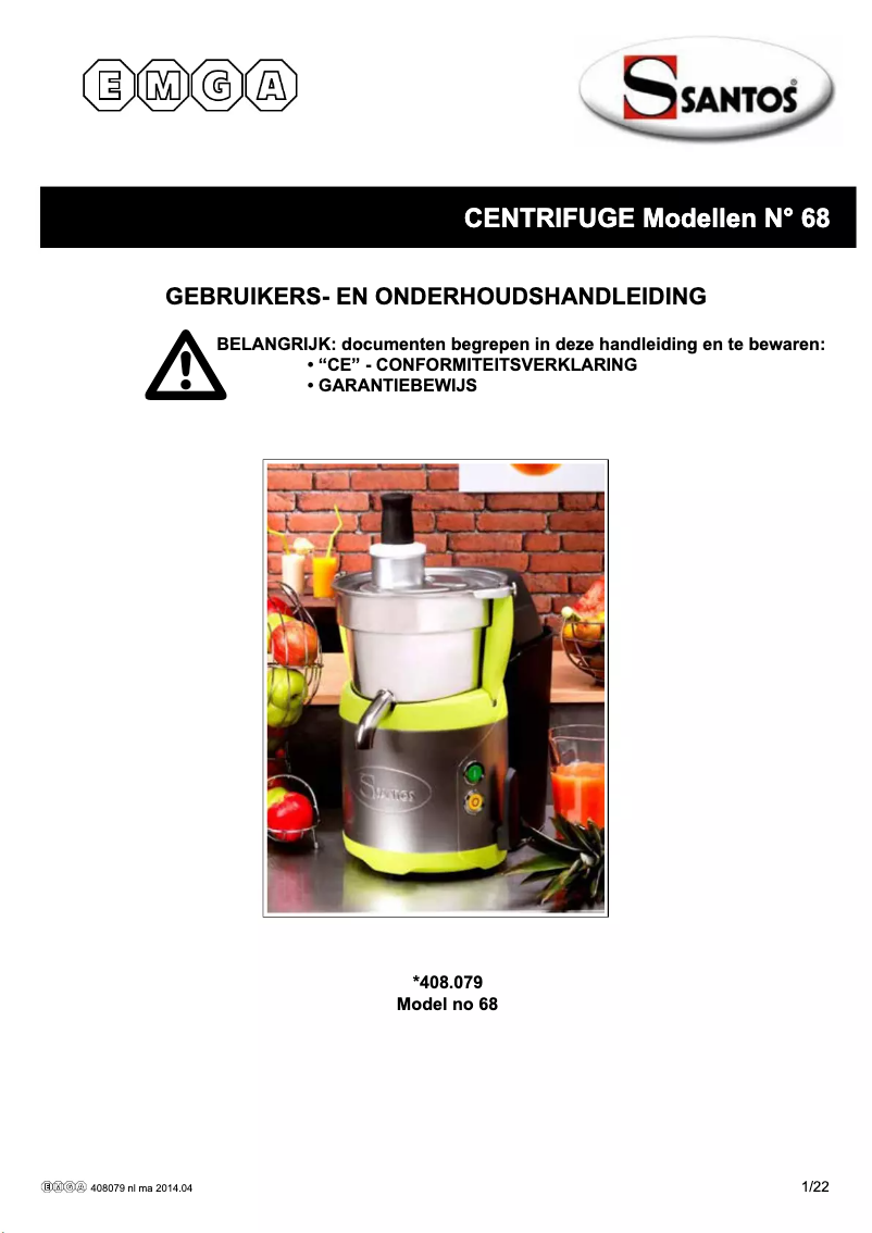 Page 1 de la notice Manuel utilisateur Santos N° 68