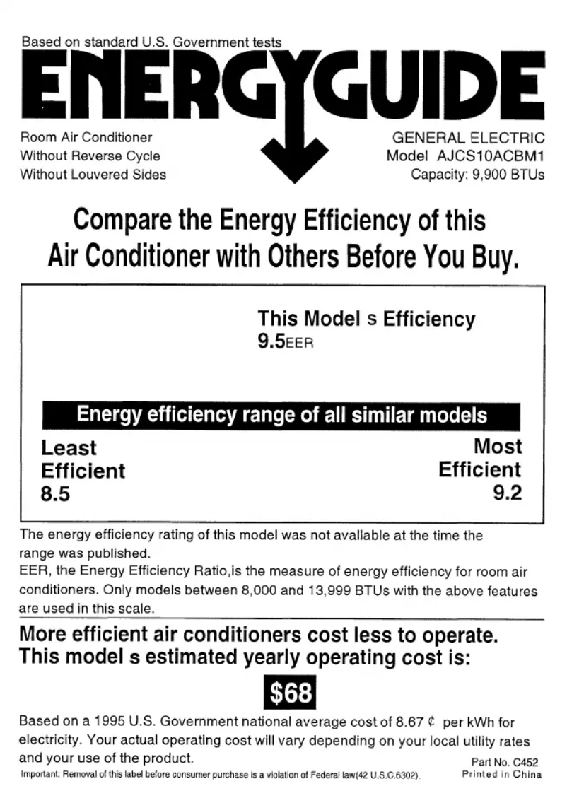 Page n°1 - Label énergétique GE AJCS10ACB