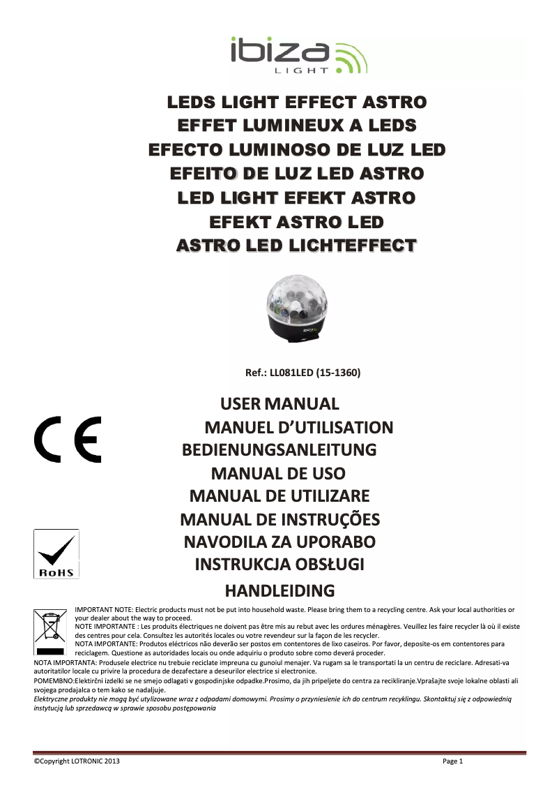 Page 1 de la notice Manuel utilisateur Ibiza Sound LL081LED