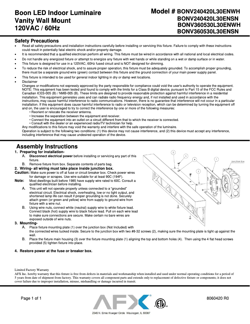 Page n°1 - Manuel utilisateur AFX Boon BONV360530L30ENWH