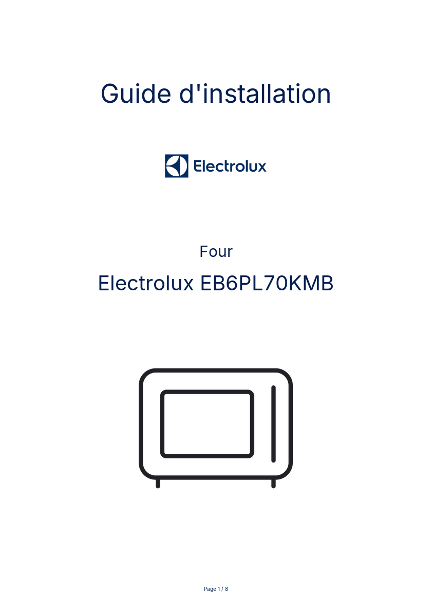 Page n°1 - Guide d'installation Electrolux EB6PL70KMB