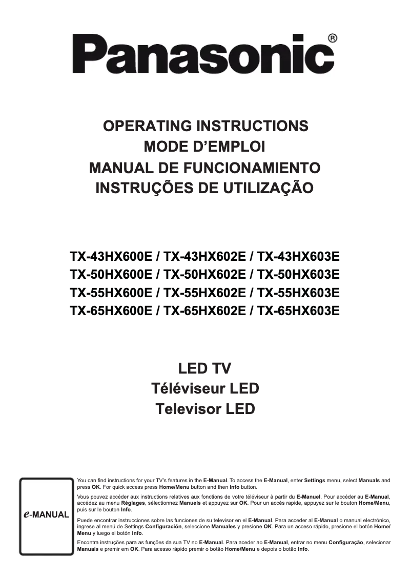 First page image of the manual for TX-65HX602E