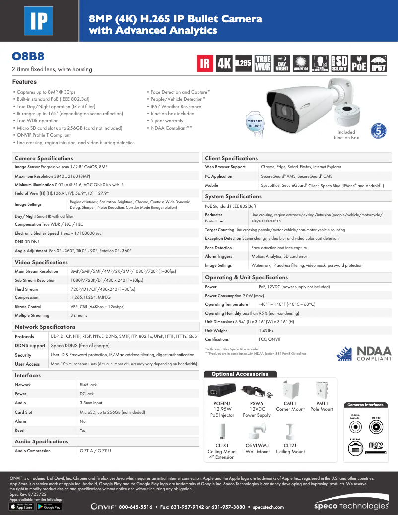 Page n°1 - Fiche technique Speco Technologies O8B8