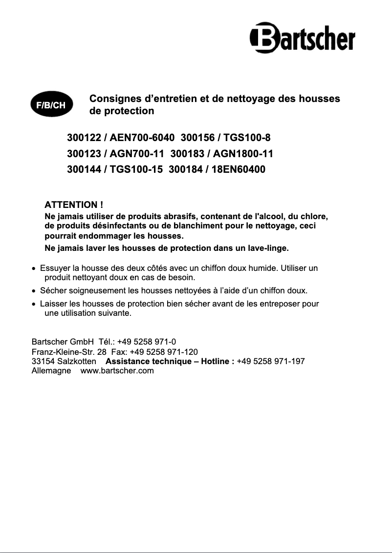 Page 1 de la notice Manuel utilisateur Bartscher TGS100-15