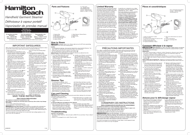 Page n°1 - Manuel utilisateur Hamilton Beach 11556