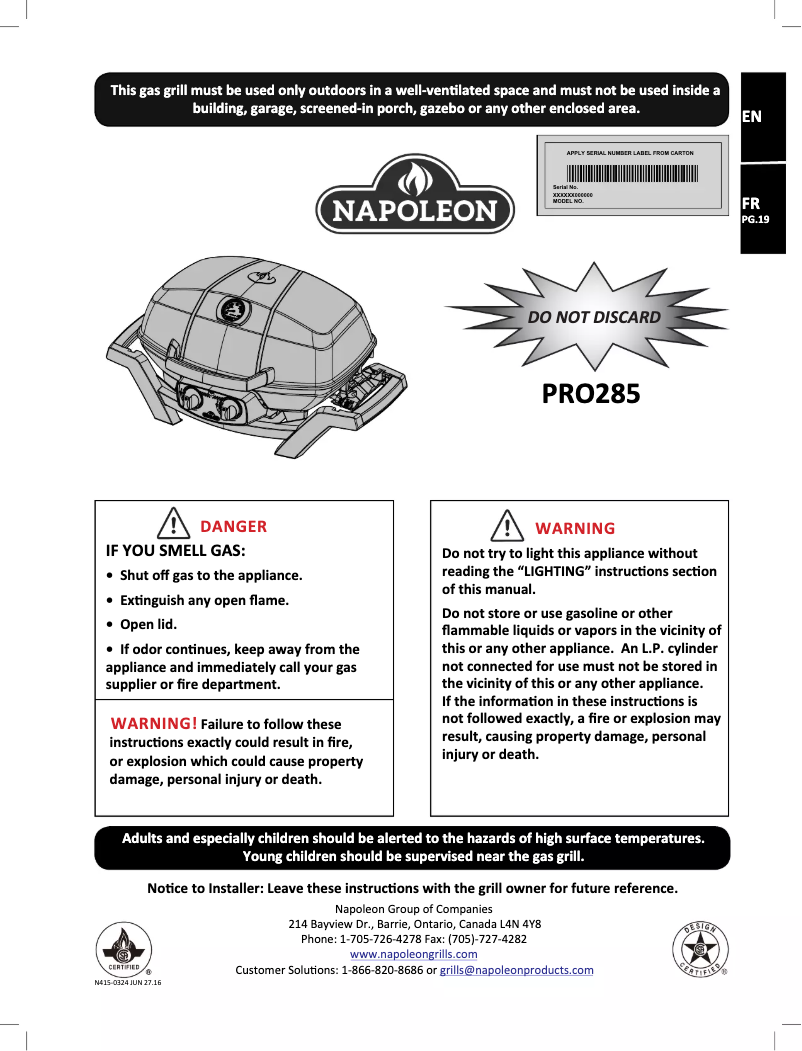 Page 1 de la notice Manuel utilisateur Napoleon TravelQ Pro 285N