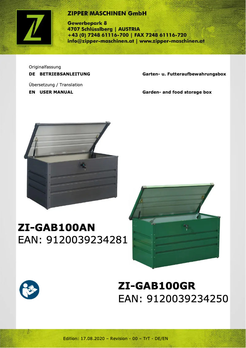 Page 1 de la notice Manuel utilisateur Zipper ZI-GAB100AN