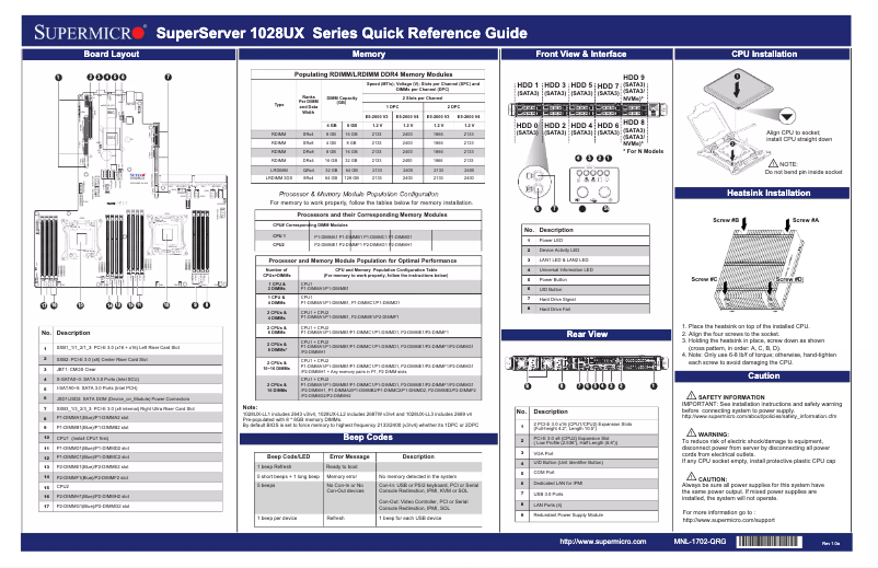 Page 1 de la notice Guide de démarrage rapide Supermicro SuperServer 1028UX-LL2-B8