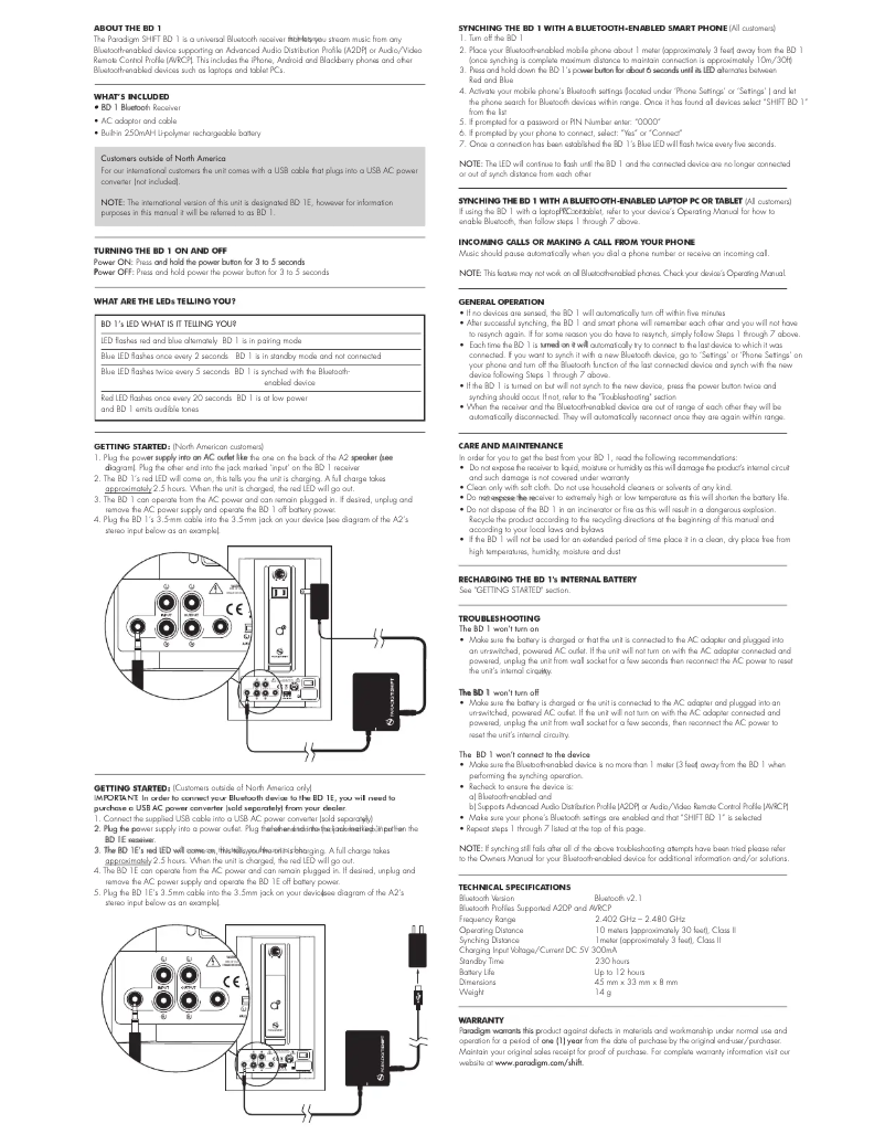 Page n°1 - Manuel utilisateur Paradigm BD1