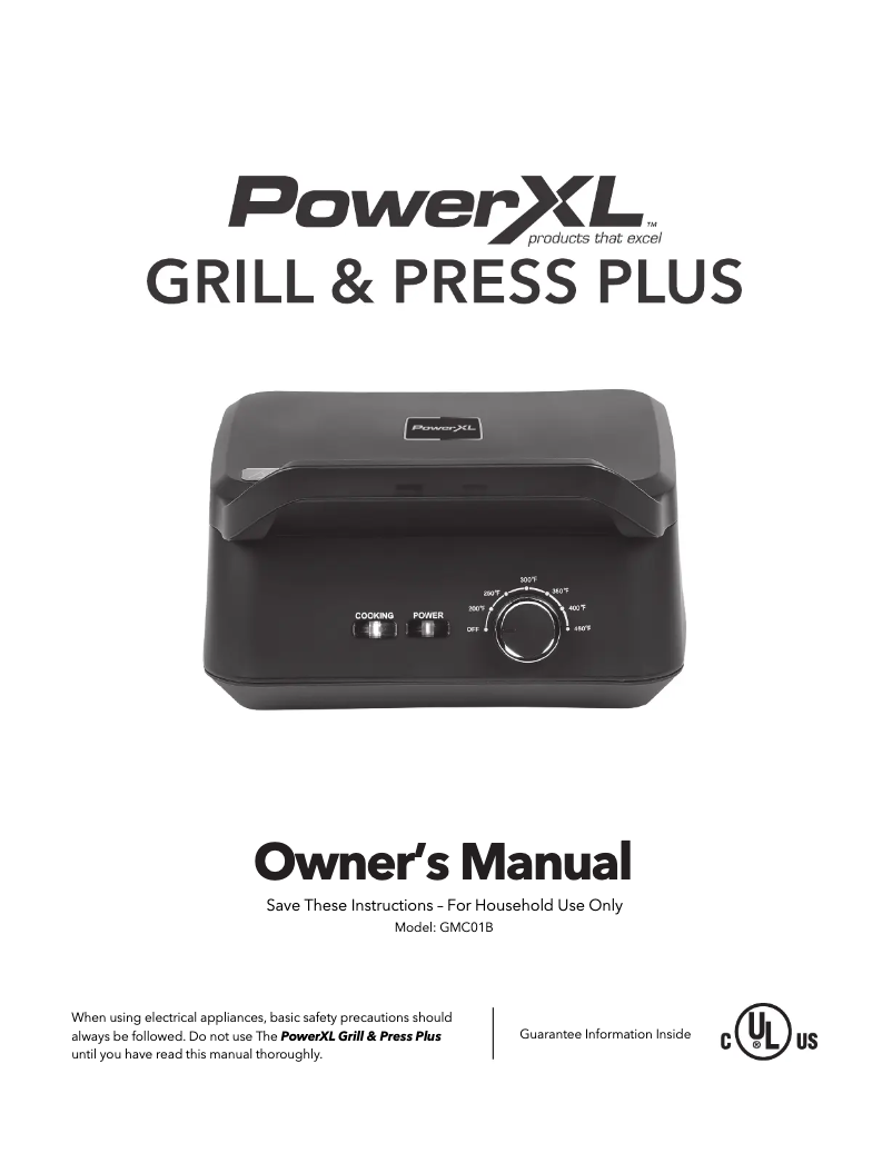 Page 1 de la notice Manuel utilisateur PowerXL Grill & Press Plus GMCB01B