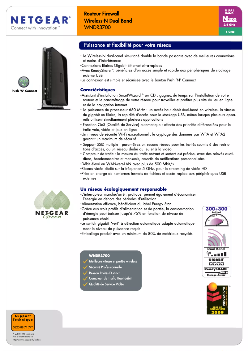 Page 1 de la notice Fiche technique Netgear WNDR3700v4