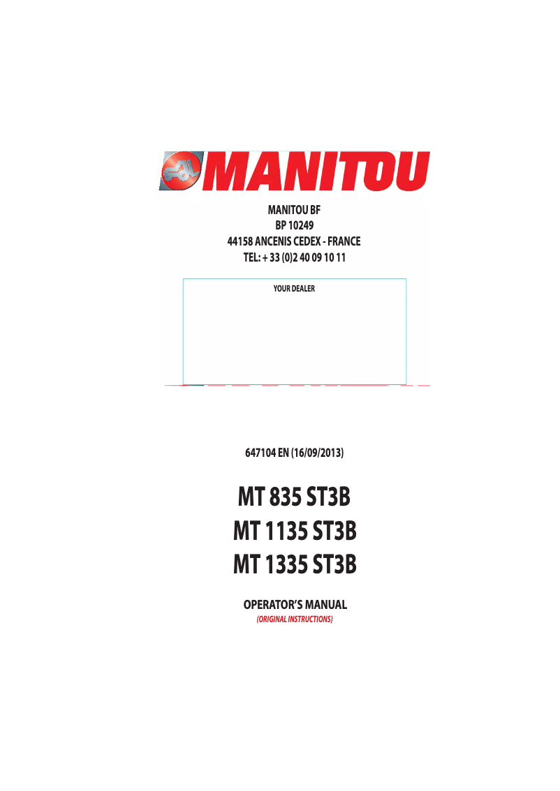 Página 1 del manual Manual de usuario Manitou MT 1335 ST3B