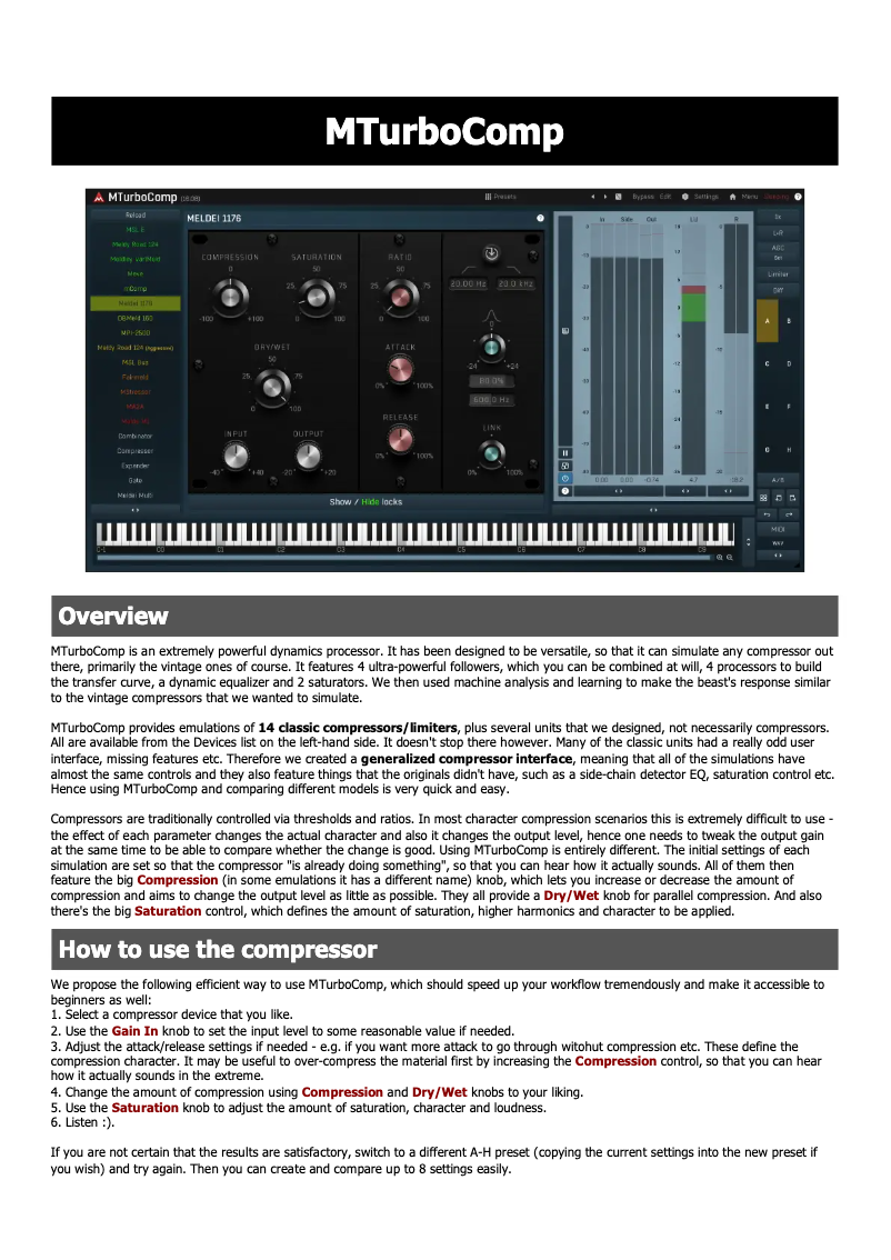 Page n°1 - Manuel utilisateur MeldaProduction MTurbocomp