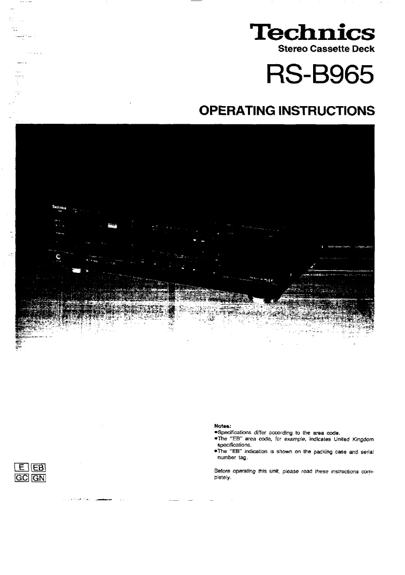 Page 1 de la notice Manuel utilisateur Technics RS-B965