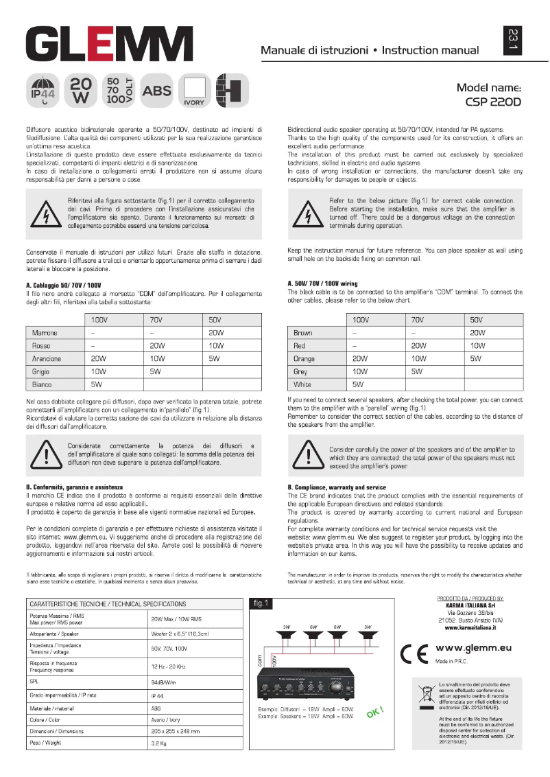 Page 1 de la notice Manuel utilisateur Glemm CSP 220D