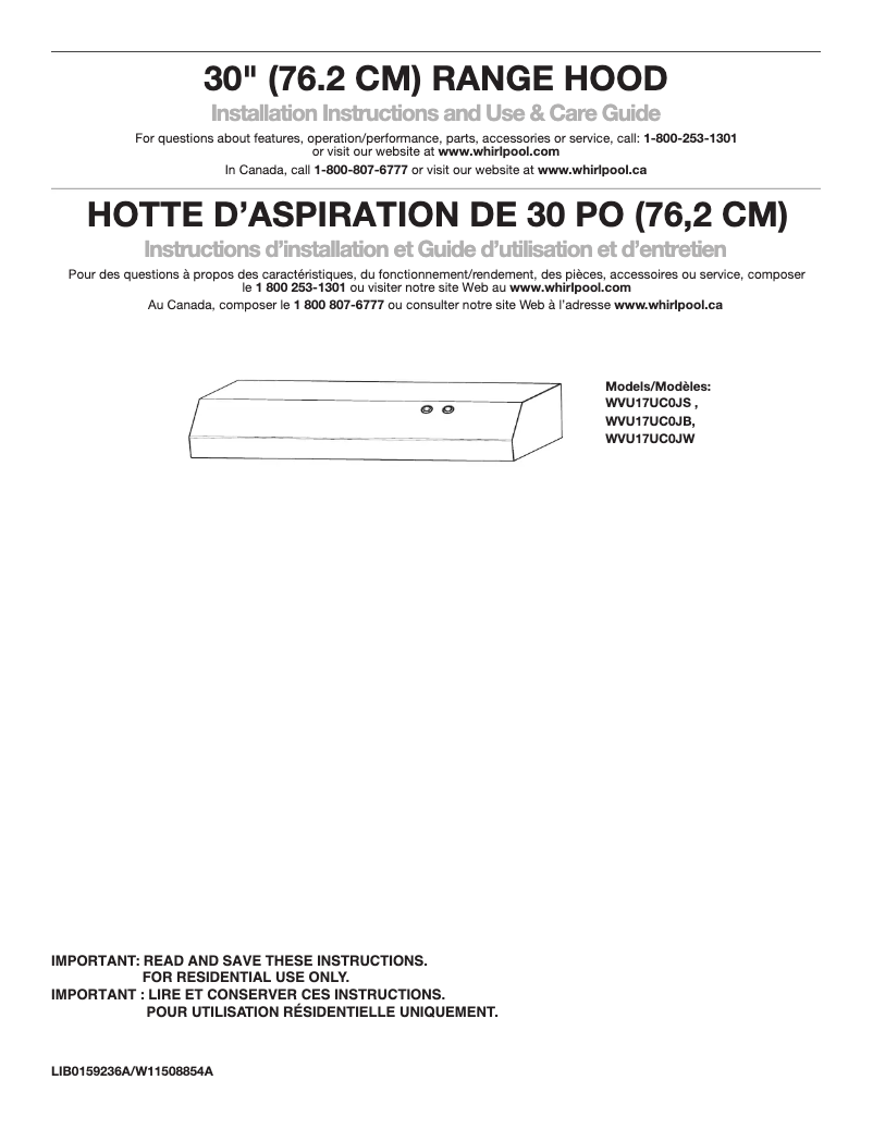 Page 1 de la notice Manuel utilisateur Amana WVU17UC0JW