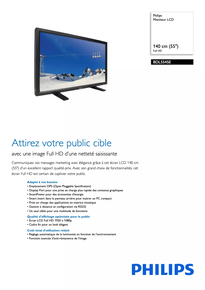 Page n°1 - Fiche technique Philips BDL5545E