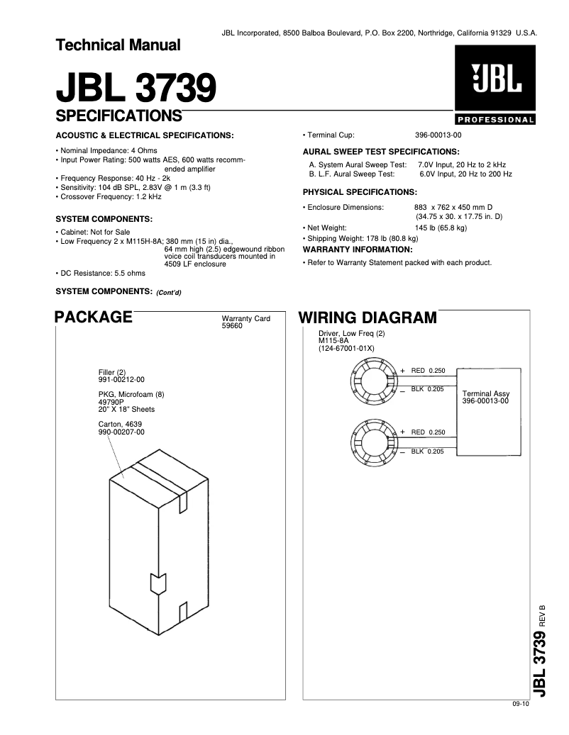 Page 1 de la notice Manuel utilisateur JBL 3739
