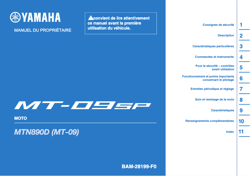 Página 1 del manual Manual de usuario Yamaha MT09 SP (2021)