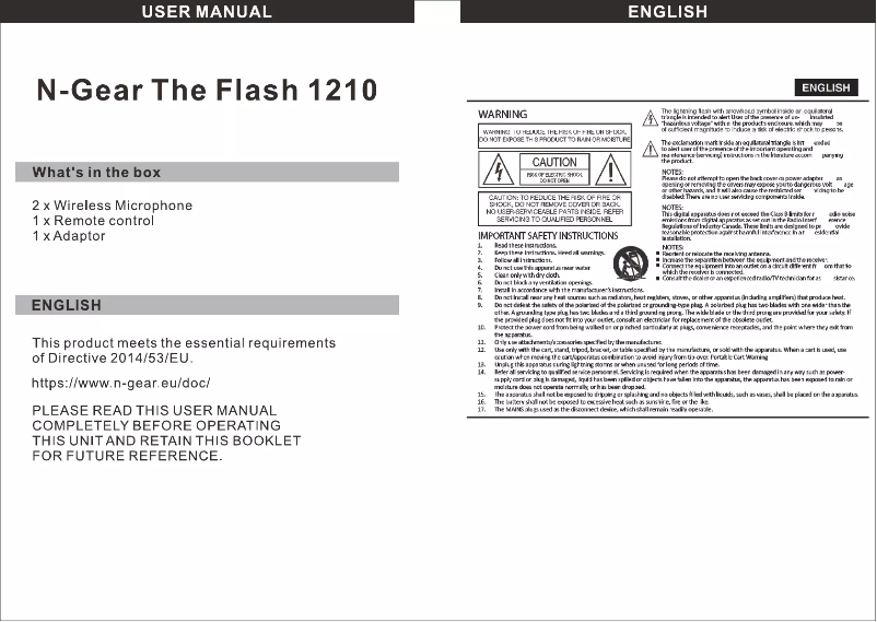 Page n°1 - Manuel utilisateur N-Gear The Flash 1210