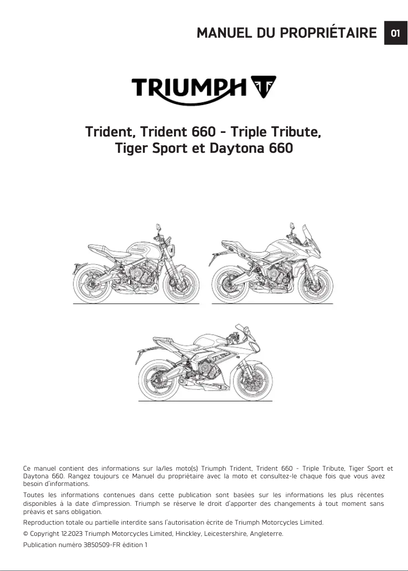 Page 1 de la notice Manuel utilisateur Triumph Tiger Sport (2025)
