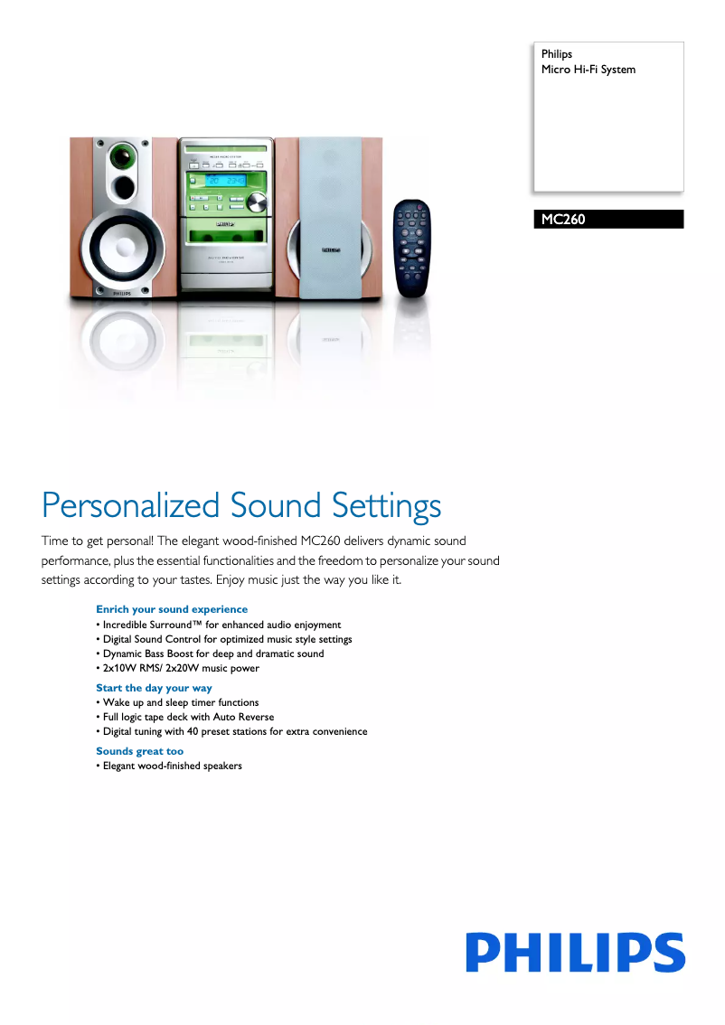 Page 1 de la notice Brochure Philips MC260