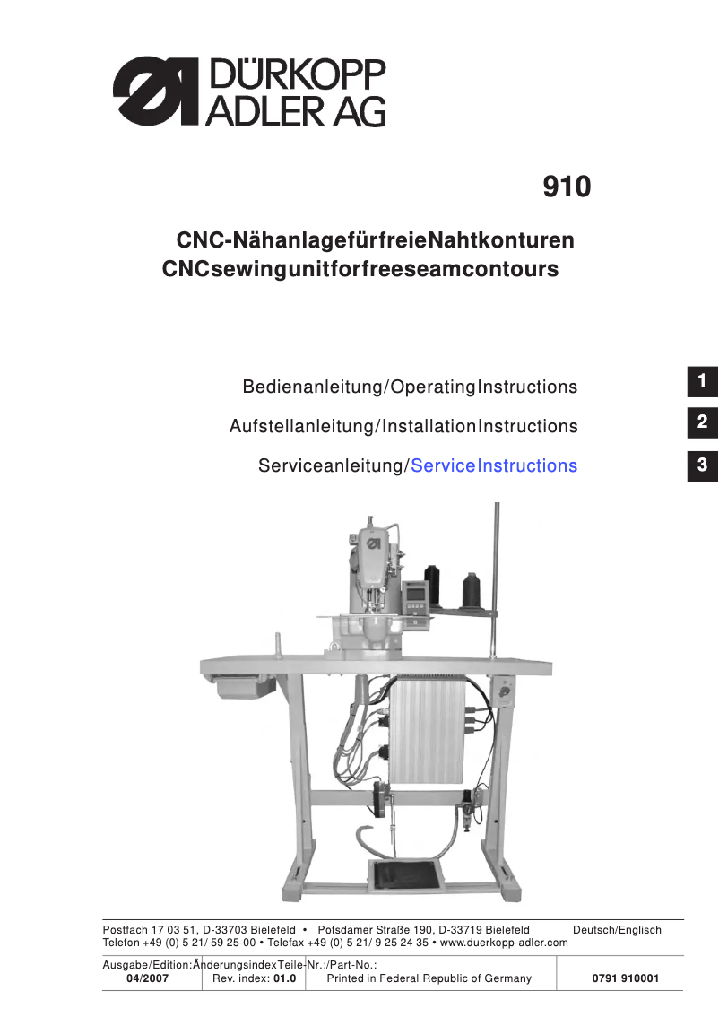 Page 1 de la notice Manuel utilisateur Dürkopp Adler 910