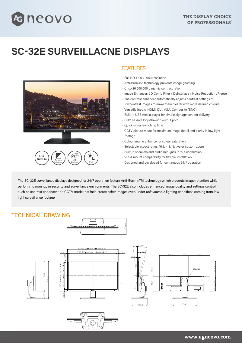 Page 1 de la notice Fiche technique AG Neovo SC-32E