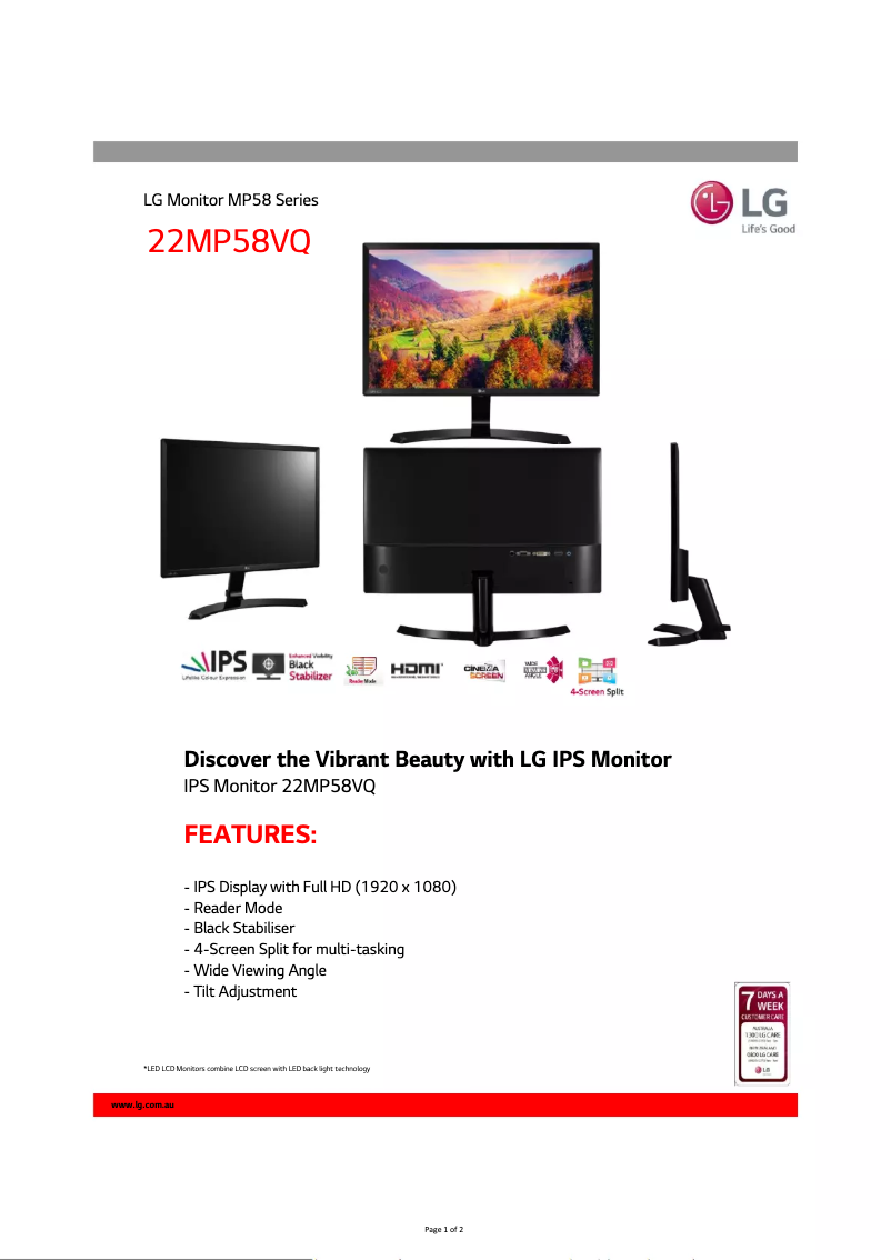 Page n°1 - Fiche technique LG 22MP58VQ