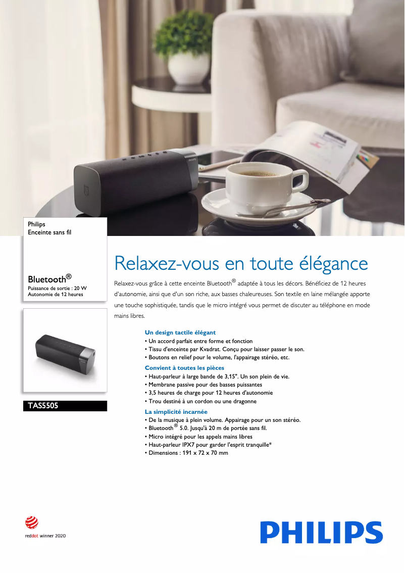 Page 1 de la notice Fiche technique Philips TAS5505