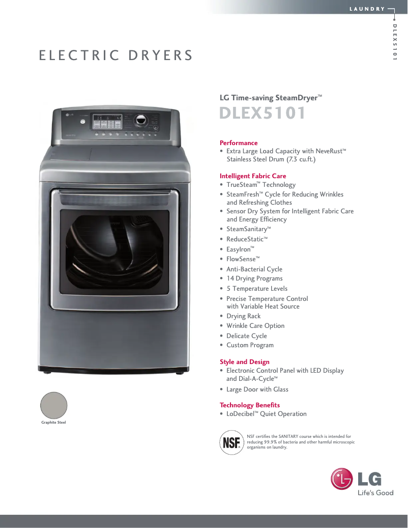 Page 1 de la notice Fiche technique LG DLEX5101V