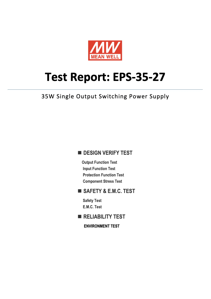 Page 1 de la notice Fiche technique Mean Well EPS-35-27
