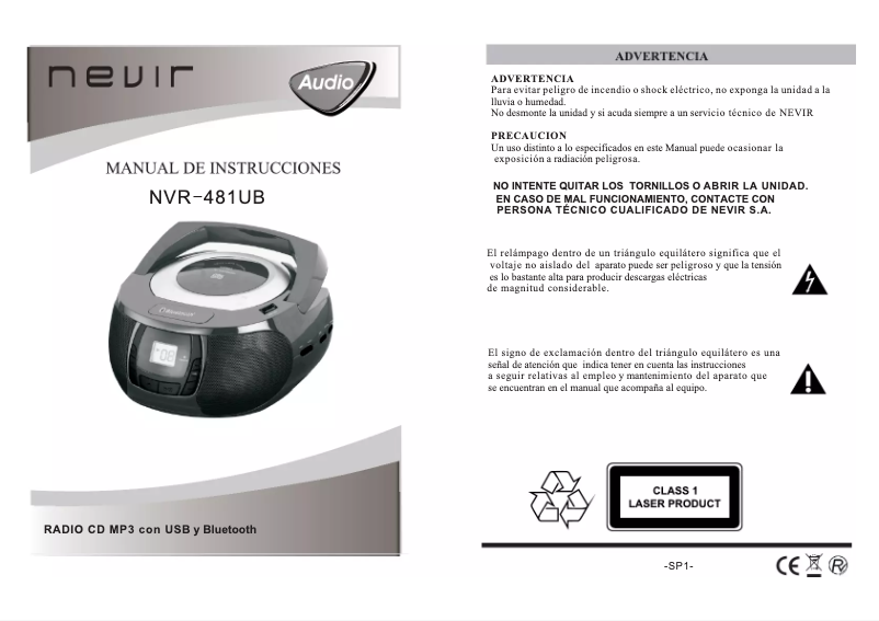 Page n°1 - Manuel utilisateur Nevir NVR-481UB