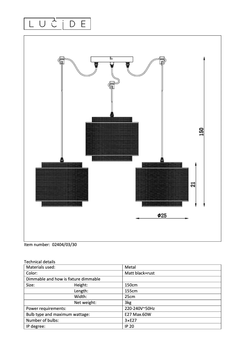 Page n°1 - Manuel utilisateur Lucide Orrin 02404/03/30