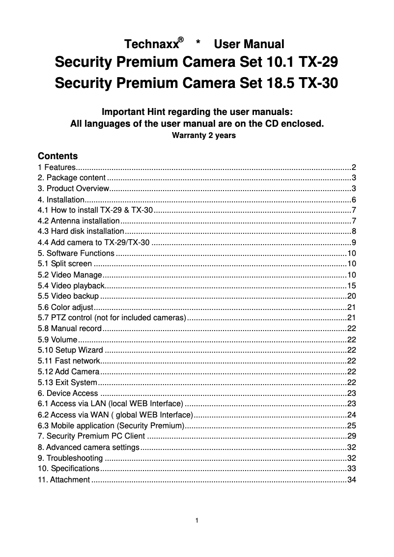 Page 1 de la notice Manuel utilisateur Technaxx Premium Camera Set 18.5 TX-30