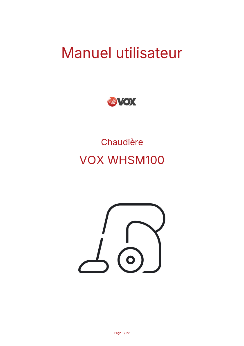 Page n°1 - Manuel utilisateur VOX WHSM100