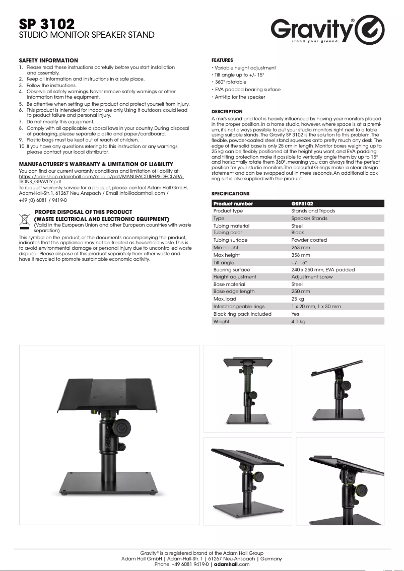 Page 1 de la notice Manuel utilisateur Gravity SP 3102