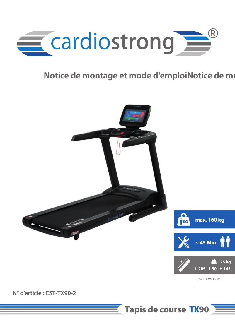 Page 1 de la notice Manuel utilisateur Cardiostrong TX90