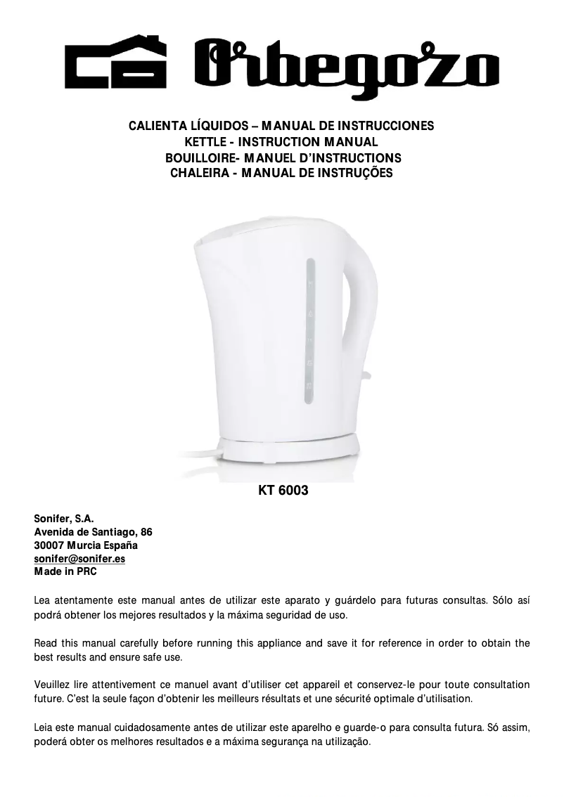 Página 1 del manual Manual de usuario Orbegozo KT 6003