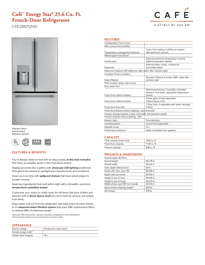 Page 1 of the manual Technical Sheet GE CFE26KP2NS1