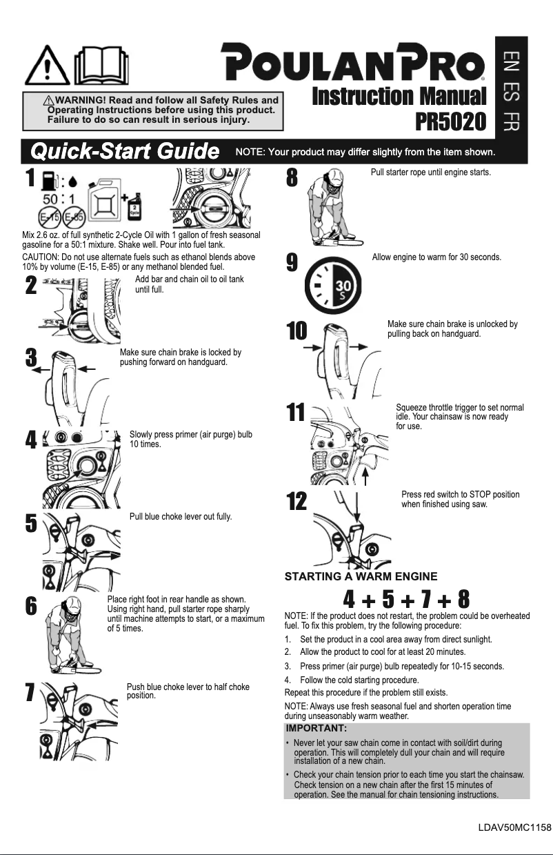 Page 1 de la notice Manuel utilisateur Poulan Pro PPX46Z