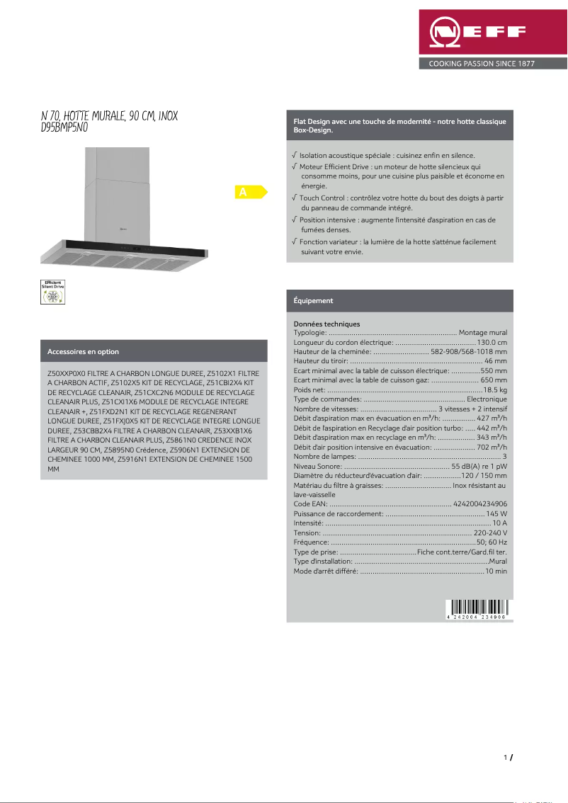 Página 1 del manual Ficha técnica Neff D95BMP5N0